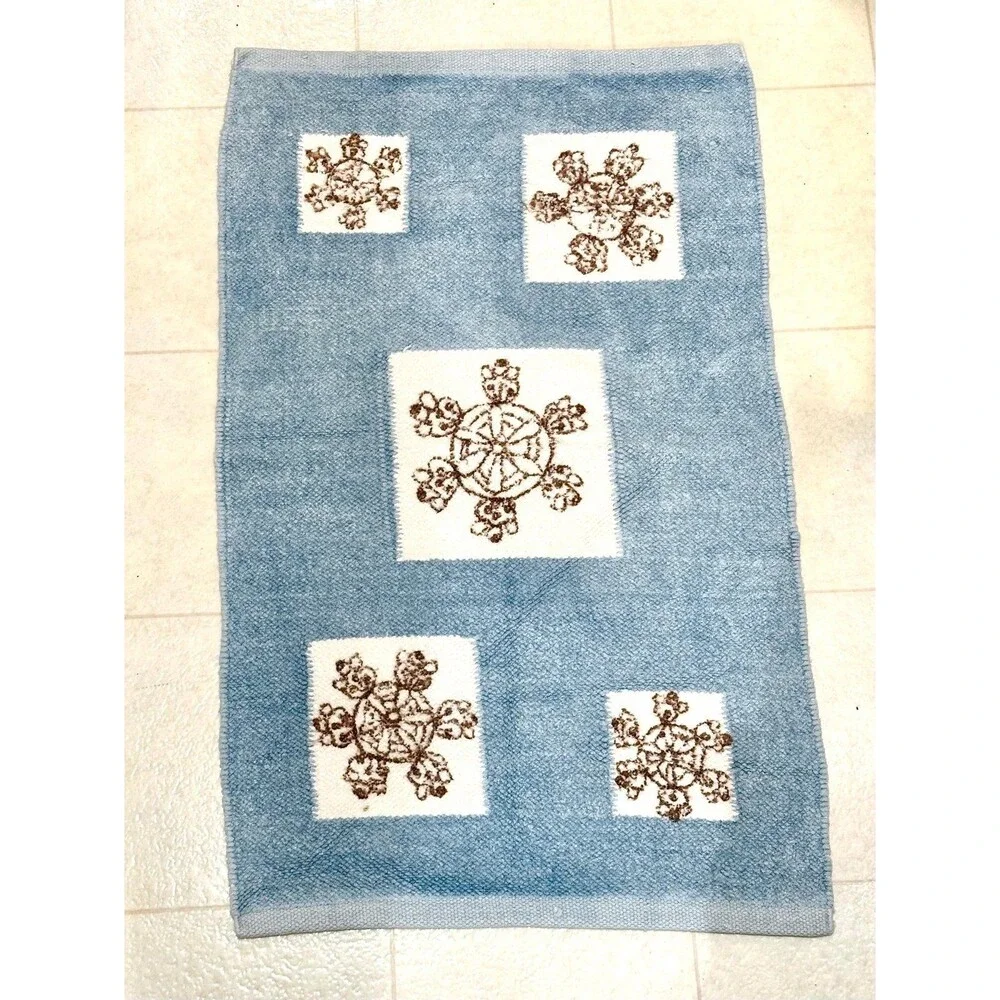Vintage Snowflake Winter Snow Light Blue Floor Rug Mat Carpet Lot Set of 2